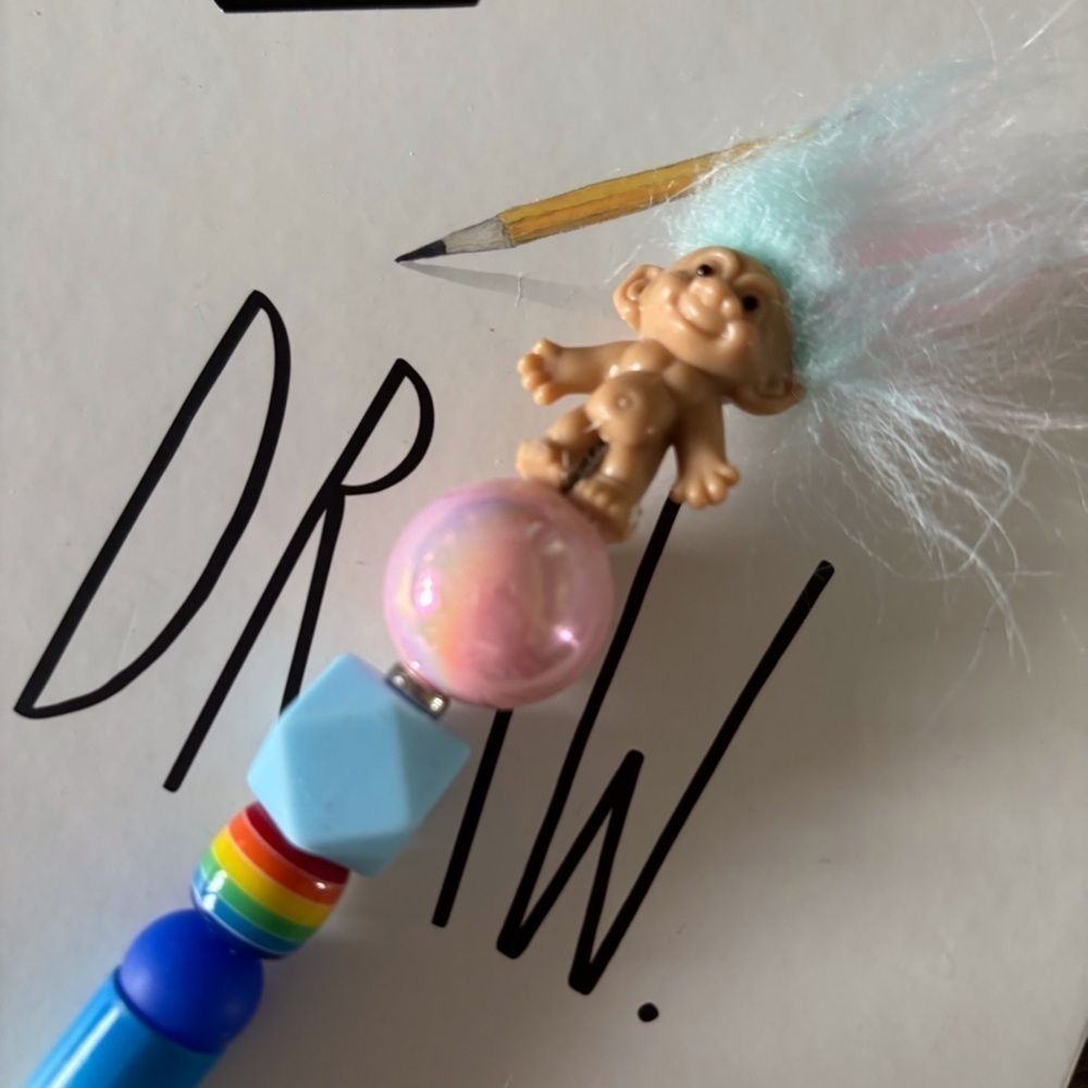 Blue & Pink Troll Doll handmade beaded Pen